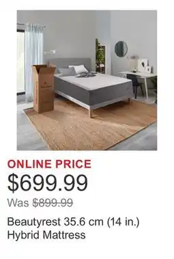 Costco Beautyrest 35.6 cm (14 in.) Hybrid Mattress offer