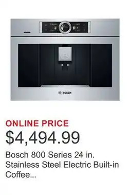 Costco Bosch 800 Series 24 in. Stainless Steel Electric Built-in Coffee Machine with Home Connect offer