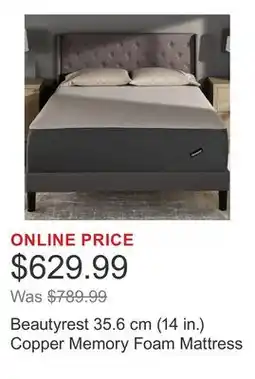 Costco Beautyrest 35.6 cm (14 in.) Copper Memory Foam Mattress offer