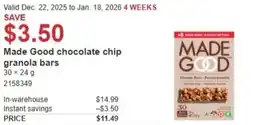Costco Made Good chocolate chip granola bars offer
