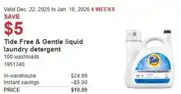 Costco Tide Free & Gentle liquid laundry detergent offer
