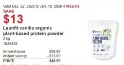 Costco Leanfit vanilla organic plant-based protein powder offer
