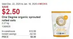 Costco One Degree organic sprouted rolled oats offer