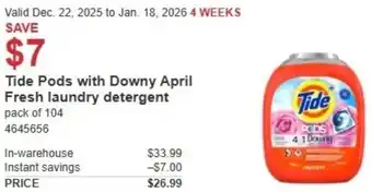 Costco Tide Pods with Downy April Fresh laundry detergent offer