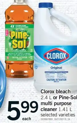 Fortinos CLOROX BLEACH, 2.4 L OR PINE-SOL MULTI PURPOSE CLEANER, 1.41 L offer