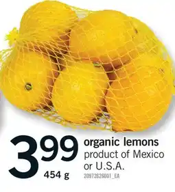 Fortinos ORGANIC LEMONS, 454 G offer