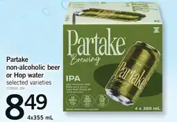 Fortinos PARTAKE NON-ALCOHOLIC BEER OR HOP WATER, 4X355 ML offer