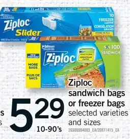 Fortinos ZIPLOC SANDWICH BAGS OR FREEZER BAGS, 10-90'S offer