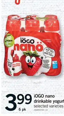 Fortinos IOGO NANO DRINKABLE YOGURT, 6 PK offer
