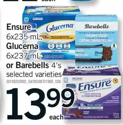 Fortinos ENSURE 6X235 ML, GLUCERNA 6X237 ML OR BAREBELLS 4'S offer