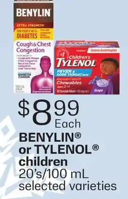 Fortinos BENYLIN OR TYLENOL CHILDREN, 20'S/100 ML offer