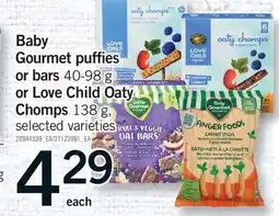Fortinos BABY GOURMET PUFFIES OR BARS 40-98 G OR LOVE CHILD OATY CHOMPS, 138 G offer