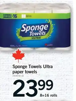 Fortinos SPONGE TOWELS ULTRA PAPER TOWELS, 8=16 ROLLS offer