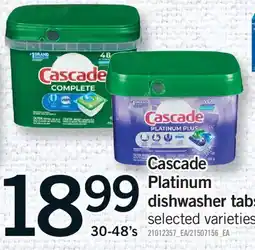 Fortinos CASCADE PLATINUM DISHWASHER TABS, 30-48'S offer