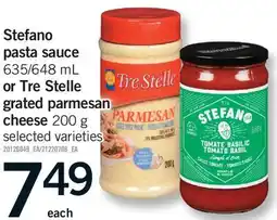 Fortinos STEFANO PASTA SAUCE, 635/648 ML OR TRE STELLE GRATED PARMESAN CHEESE 200 G offer