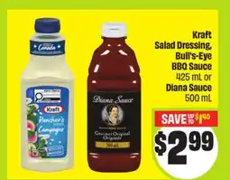 FreshCo Kraft Salad Dressing, Bull's-Eye BBQ Sauce 425 mL or Diana Sauce 500 mL offer