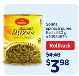 Walmart Sohna spinach puree offer