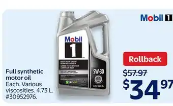 Walmart Full synthetic motor oil offer