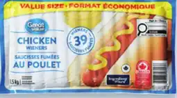 Walmart Butcher's Selection Stampede hot dogs 900 g or Great Value chicken wieners offer