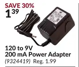 Princess Auto 120 to 9V 200 mA Power Adapter offer