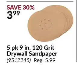 Princess Auto 5 pk 9 in. 120 Grit Drywall Sandpaper offer