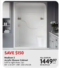 Home Hardware Madison 5 Acrylic Shower Cabinet offer