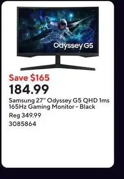 Staples Samsung 27 Odyssey G5 QHD 1ms 165Hz Gaming Monitor - Black offer