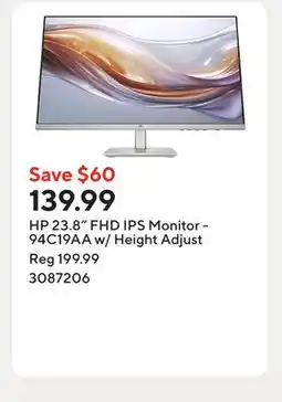 Staples HP 23.8 FHD IPS Monitor - 94C19AA w/ Height Adjust offer