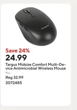 Staples Targus Midsize Comfort Multi-Device Antimicrobial Wireless Mouse - Black offer