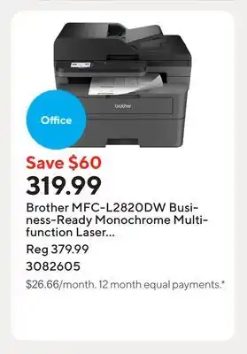 Staples Brother MFC-L2820DW Business-Ready Monochrome Multifunction Laser Printer offer