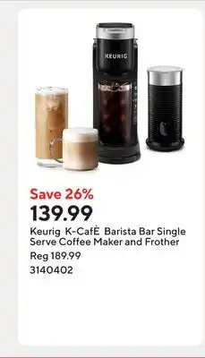Staples Keurig K-CafÈ Barista Bar Single Serve Coffee Maker and Frother offer