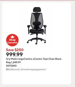 Staples Gry Mattr+ergoCentric sCentric Task Chair Black offer