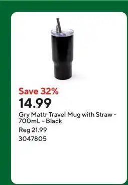Staples Gry Mattr Travel Mug with Straw - 700mL - Black offer