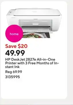 Staples HP DeskJet 2827e All-in-One Printer with 3 Free Months of Instant Ink offer