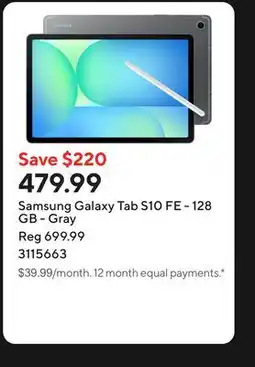 Staples Samsung Galaxy Tab S10 FE - 128 GB - Gray offer