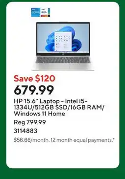 Staples HP 15.6 Laptop - Intel i5-1334U/512GB SSD/16GB RAM/Windows 11 Home offer