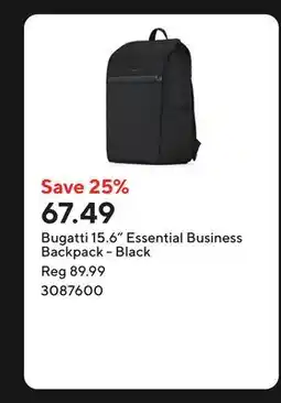 Staples Bugatti 15.6 Essential Business Backpack - Black offer
