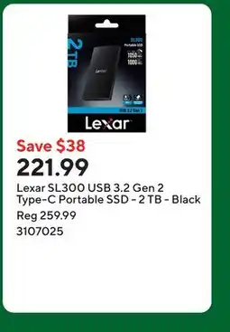 Staples Lexar SL300 USB 3.2 Gen 2 Type-C Portable SSD - 2 TB - Black offer