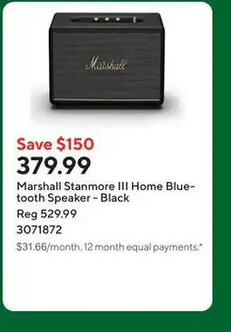 Staples Marshall Stanmore III Home Bluetooth Speaker - Black offer