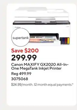 Staples Canon MAXIFY GX2020 All-In-One MegaTank Inkjet Printer offer
