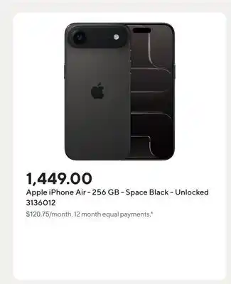 Staples Apple iPhone Air - 256 GB - Space Black - Unlocked offer