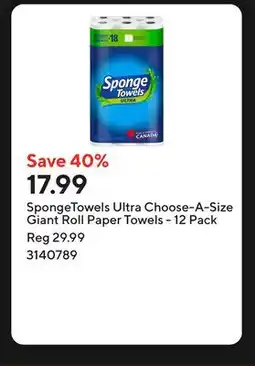 Staples SpongeTowels Ultra Choose-A-Size Giant Roll Paper Towels - 12 Pack offer
