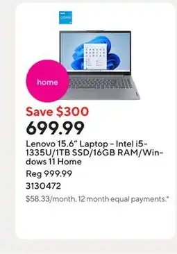 Staples Lenovo 15.6 Laptop - Intel i5-1335U/1TB SSD/16GB RAM/Windows 11 Home offer