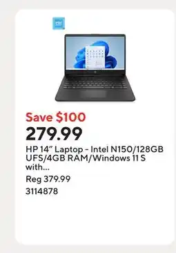 Staples HP 14 Laptop - Intel N150/128GB UFS/4GB RAM/Windows 11 S with 1-year of Microsoft 365 offer