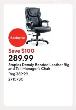Staples Staples Denaly Bonded Leather Big and Tall Manager's Chair offer
