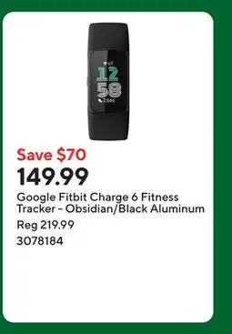 Staples Google Fitbit Charge 6 Fitness Tracker - Obsidian/Black Aluminum offer