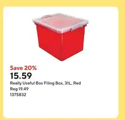 Staples Really Useful Box Filing Box, 31L, Red offer