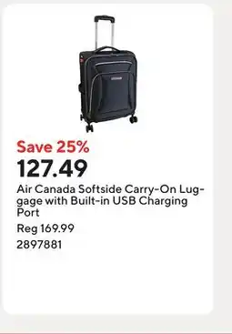 Staples Air Canada Softside Carry-On Luggage with Built-in USB Charging Port offer