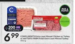 Sobeys COMPLIMENTS Extra Lean Minced Chicken or Turkey or HAYTER'S FARM Fresh Extra Lean Minced Turkey offer