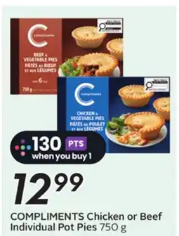 Sobeys COMPLIMENTS Chicken or Beef Individual Pot Pies offer